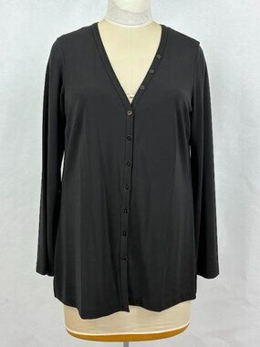 Talbots V-Neck Button Down Tunic Shirt Dark Academia Slinky Neutral Minimalist L
